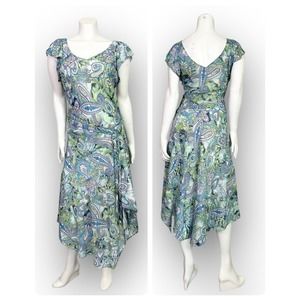 Y2K Bias Cut Paisley Sparkle Asymmetrical Midi Dress